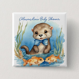 Baby Otter Boy Baby shower Vierkante Button 5,1 Cm