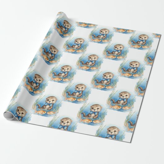 Baby Otter Boy Cadeaupapier (Uitgerold)