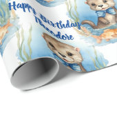 Baby Otter Boy gepersonaliseerd Cadeaupapier (Rol Hoek)