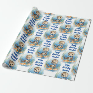 Baby Otter Boy gepersonaliseerd Cadeaupapier