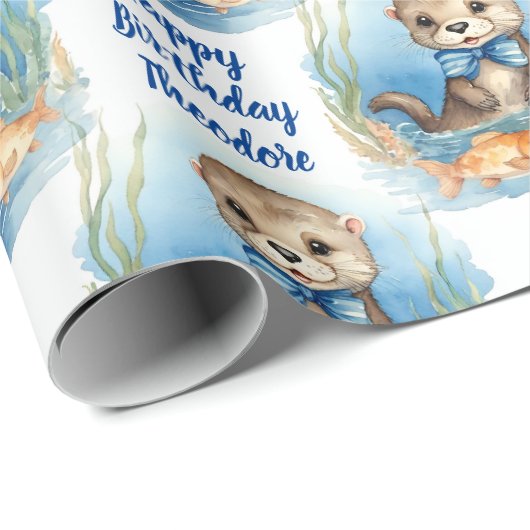 Baby Otter Boy gepersonaliseerd Cadeaupapier (Rol Hoek)