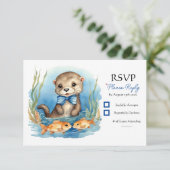Baby Otter Boy Verjaardagsfeest RSVP Kaartje (Staand voorkant)