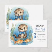 Baby Otter Boy Verjaardagsfeest RSVP Kaartje (Voorkant / Achterkant)