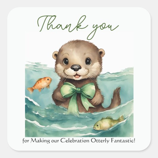 Baby Otter Genderneutraal Baby shower Bedankt Vierkante Sticker (Voorkant)