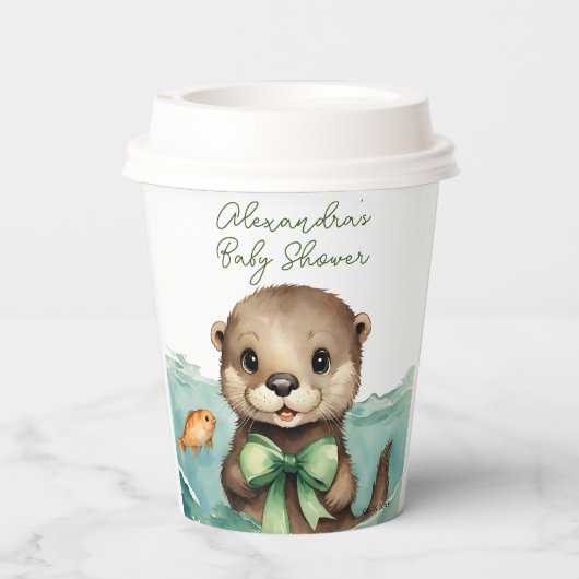 Baby Otter Genderneutraal Baby shower Papieren Bekers (Achterkant)