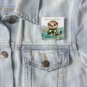 Baby Otter Genderneutraal Baby shower Vierkante Button 5,1 Cm (In situ)