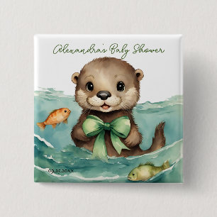 Baby Otter Genderneutraal Baby shower Vierkante Button 5,1 Cm