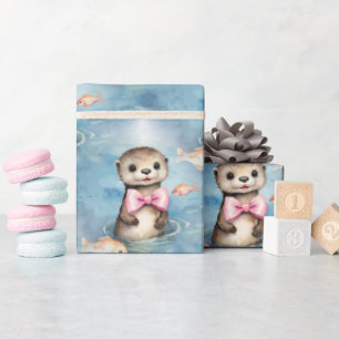 Baby Otter Meisje Baby shower Cadeaupapier