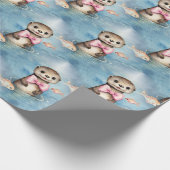 Baby Otter Meisje Baby shower Cadeaupapier (Hoek)