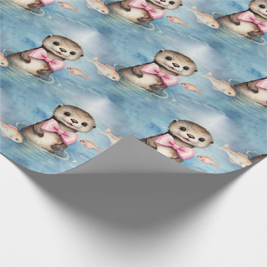 Baby Otter Meisje Baby shower Cadeaupapier (Hoek)