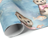 Baby Otter Meisje Baby shower Cadeaupapier (Rol Hoek)