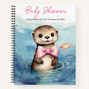 Baby Otter Meisje Baby shower Gast Geschenklijst Notitieboek