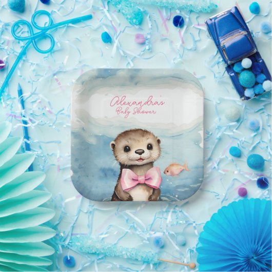 Baby Otter Meisje Baby shower Papieren Bordje (Feest)
