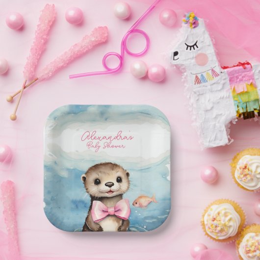Baby Otter Meisje Baby shower Papieren Bordje (Feest)