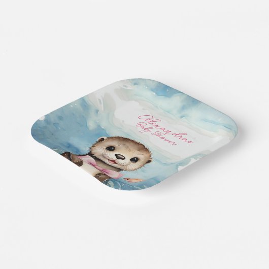 Baby Otter Meisje Baby shower Papieren Bordje (Gebogen)