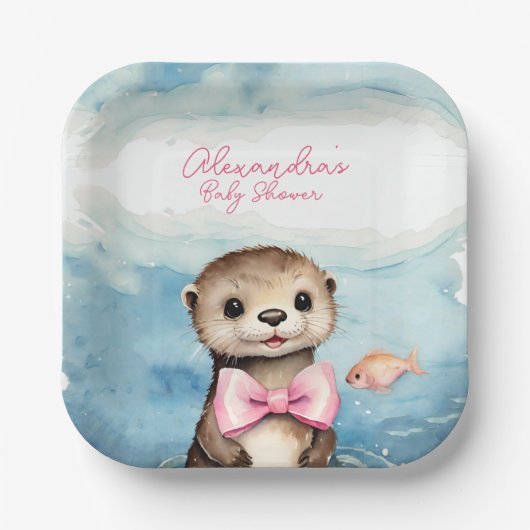 Baby Otter Meisje Baby shower Papieren Bordje (Voorkant)