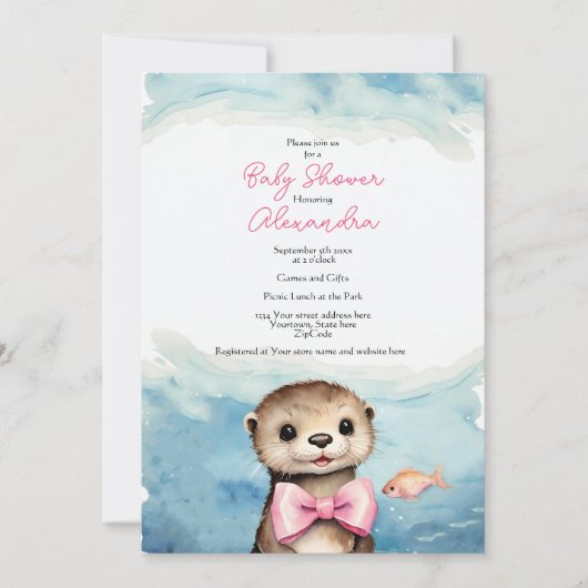 Baby Otter Meisje Baby shower Uitnodiging (Voorkant)
