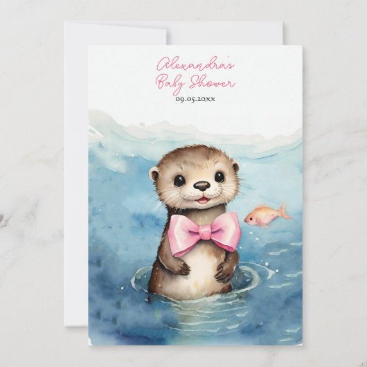 Baby Otter Meisje Baby shower Uitnodiging (Achterkant)