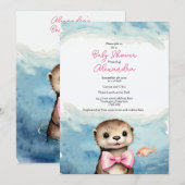 Baby Otter Meisje Baby shower Uitnodiging (Voorkant / Achterkant)