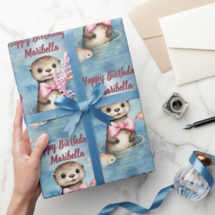 Baby Otter Meisje Gepersonaliseerd Cadeaupapier