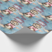 Baby Otter meisje gepersonaliseerde verjaardag Cadeaupapier (Hoek)