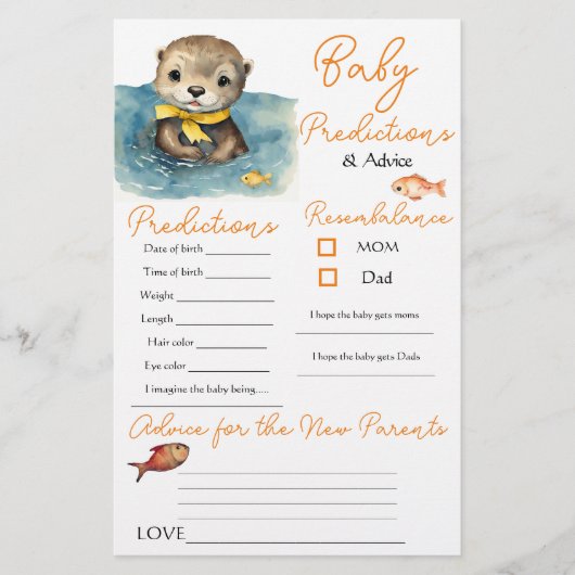 Baby Otter Neutral Baby Voorspellingen Advies Kaar (Voorkant)