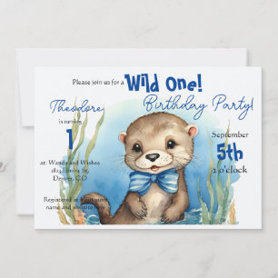 Baby Otter Wild One Boy Verjaardag Kaart