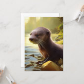 Baby Otter Wildlife Portrait Card Kaart (Voorkant / Achterkant in situ)