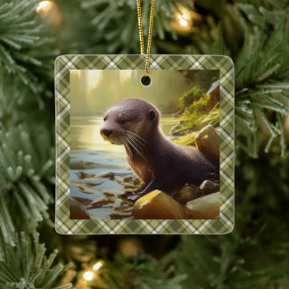 Baby Otter Wildlife Portrait Personalized Keramisch Ornament