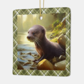 Baby Otter Wildlife Portrait Personalized Keramisch Ornament (Links)