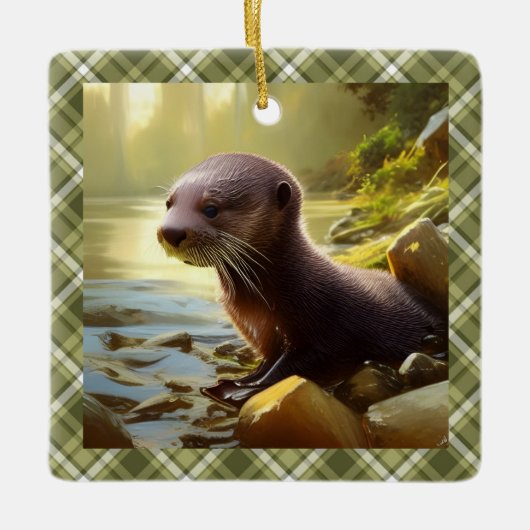 Baby Otter Wildlife Portrait Personalized Keramisch Ornament (Voorkant)