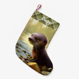 Baby Otter Wildlife Portrait Personalized Kleine Kerstsok
