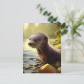 Baby Otter Wildlife Portret Briefkaart (Staand voorkant)