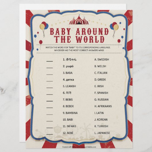 Baby over de hele wereld [Circus Theme] Briefhoofd (Voorkant / Achterkant)