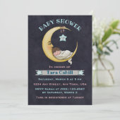 Baby over de uitnodiging van het Moon Baby shower (Staand voorkant)