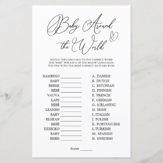 Baby over het World Minimalist Baby shower Game (Voorkant)