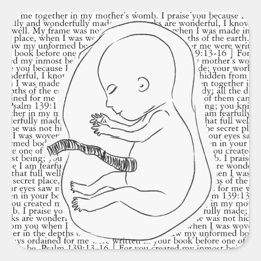 Baby overzicht met Psalm 139:13-16 Vierkante Sticker (Voorkant)