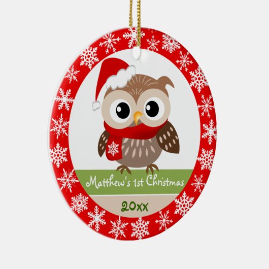 Baby Owl 1e kerstversiering Keramisch Ornament (Rechts)