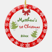 Baby Owl 1e kerstversiering Keramisch Ornament (Achterkant)