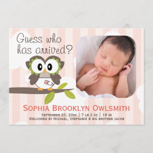 Baby Owl Announcement Girl Aankondiging