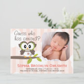 Baby Owl Announcement Girl Aankondiging (Staand voorkant)