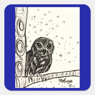 Baby Owl Basking in de nacht Vierkante Sticker