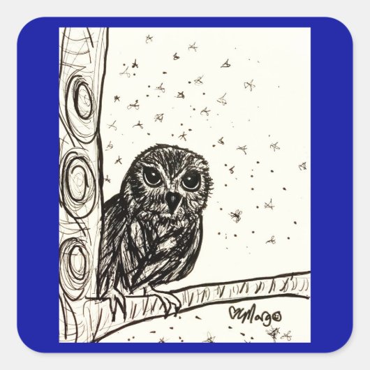 Baby Owl Basking in de nacht Vierkante Sticker (Voorkant)