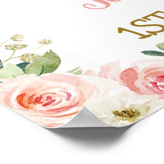 Baby Owl Blush Gold Pink Floral Birthday Welkom Poster (Hoek)