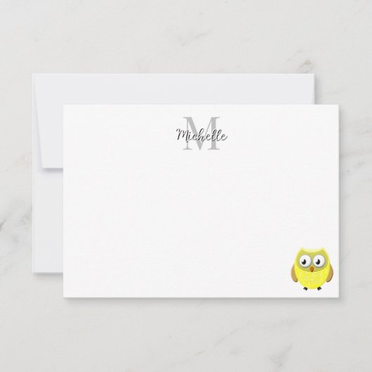 Baby Owl Cartoon Monogram Personalized  Notitiekaartje (Voorkant)