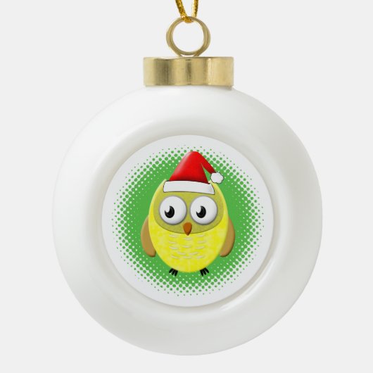 Baby Owl Cartoon Santas Pet Keramische Bal Ornament (Voorkant)