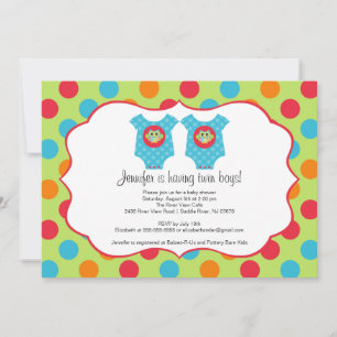 Baby Owl Clothes Boy Twins Baby shower Invitation Kaart