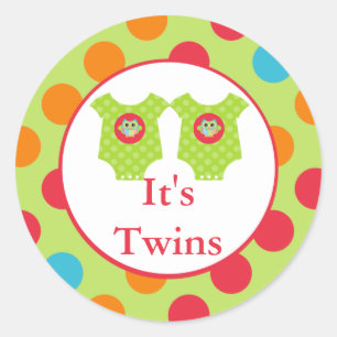 Baby Owl Clothes Het is Twins Baby shower Sticker