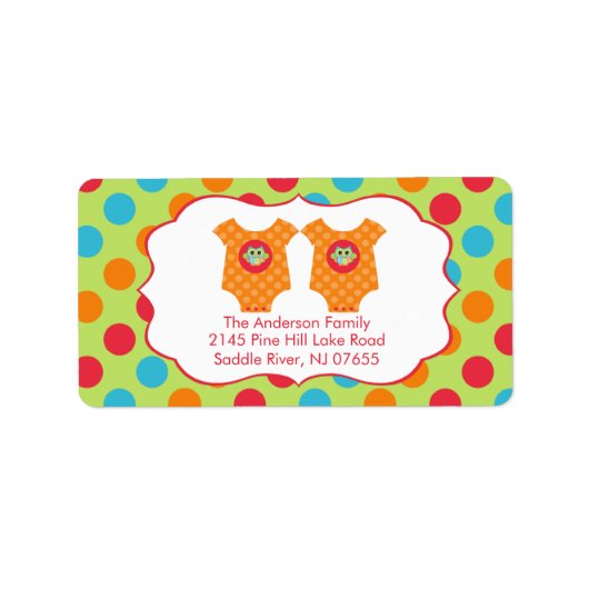 Baby Owl Clothes Twins Baby shower Address Label (Voorkant)