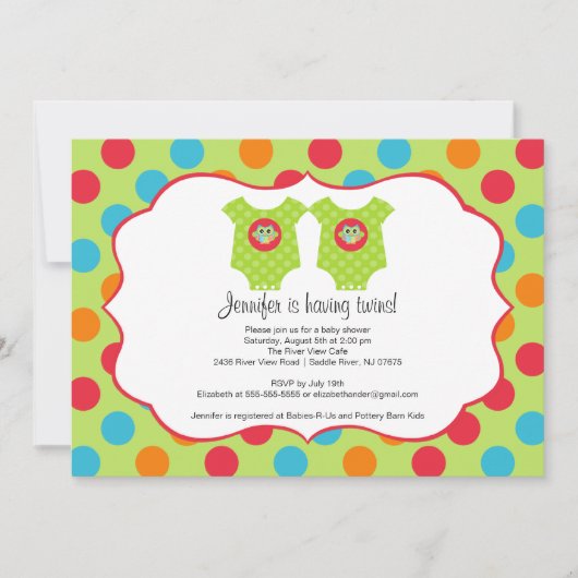 Baby Owl Clothes Twins Baby shower Invitation Kaart (Voorkant)